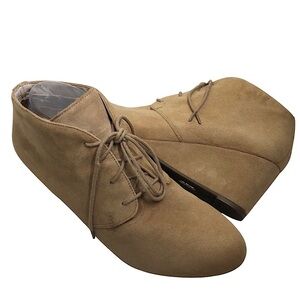 Vionic Becca Suede Tan Wedge Lace Up Ankle Boot Bootie Size 11